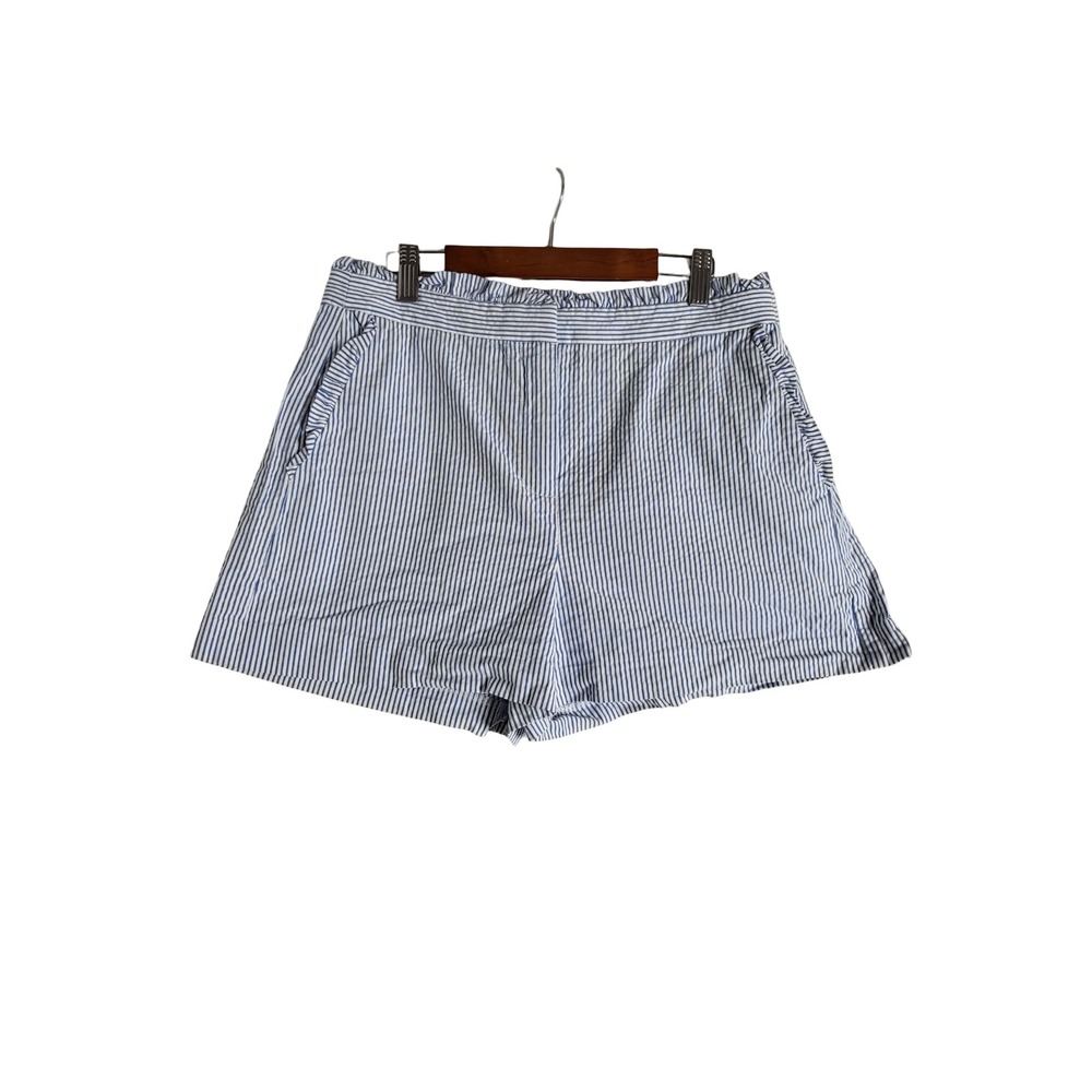 J.Crew Blue White Striped Seersucker Paperbag Waist Shorts Sz 6 Preppy Coastal